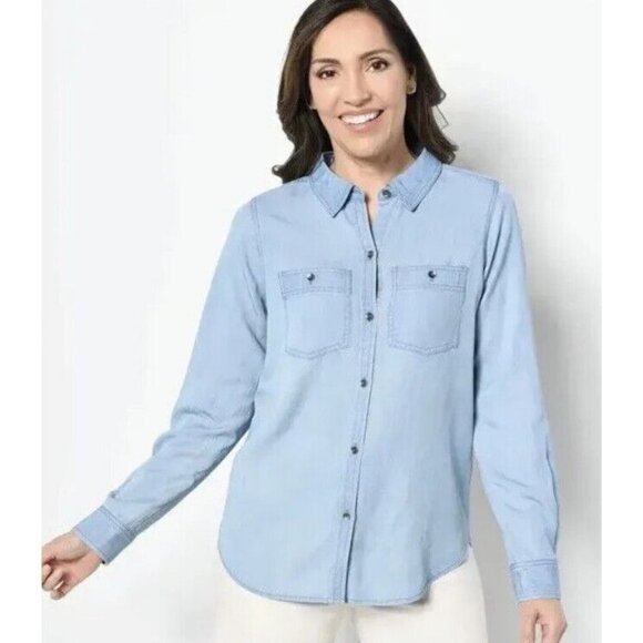 Encore by Idina Menzel Button-Front Long-Sleeve Denim S Indigo Medium - Picture 1 of 1